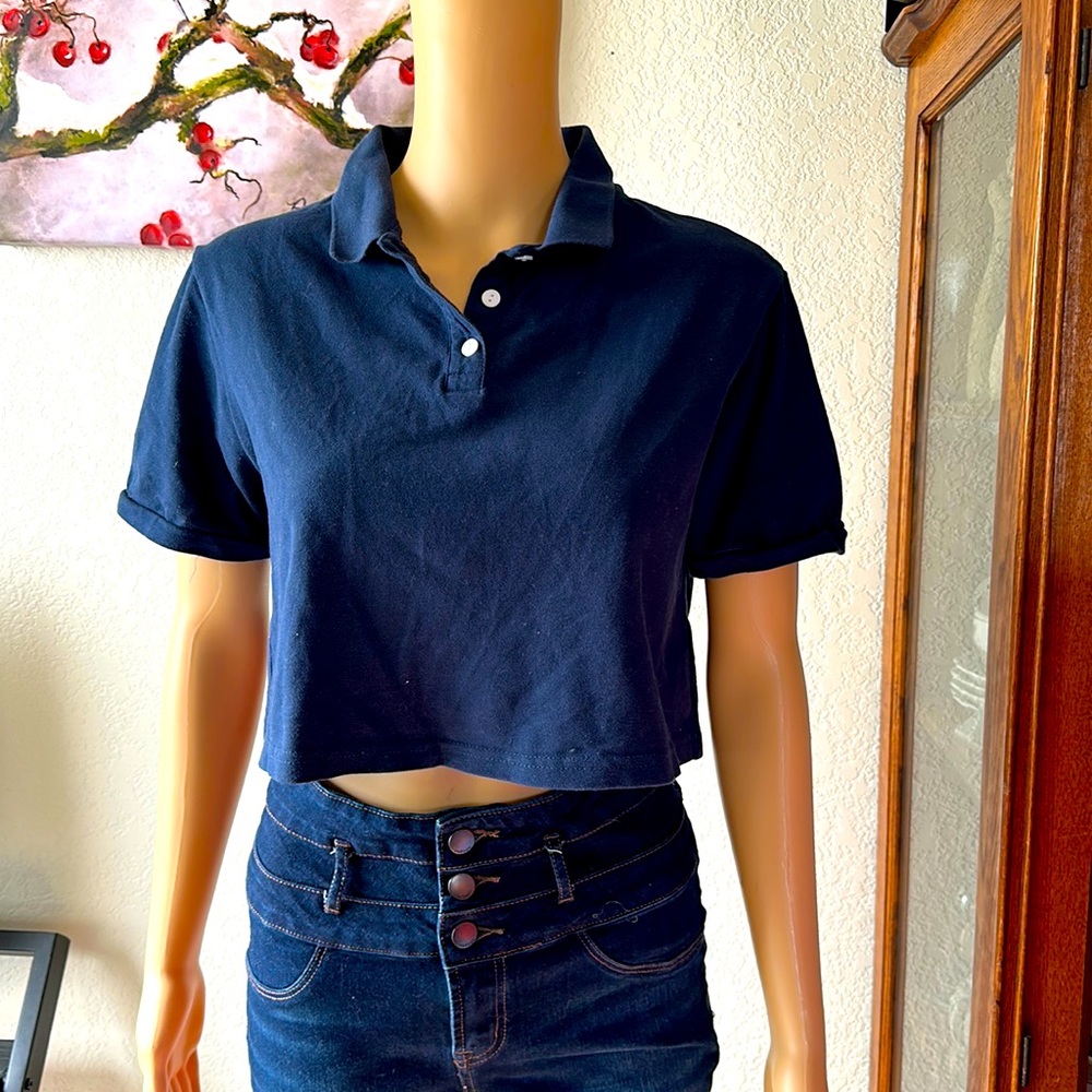 Wild Fable Navy Cropped Polo